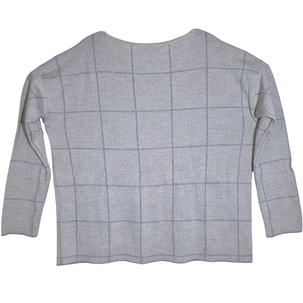 Eileen Fisher Women's Windowpane Merino Wool Sweater Size M Grey Cream - Picture 8 of 12